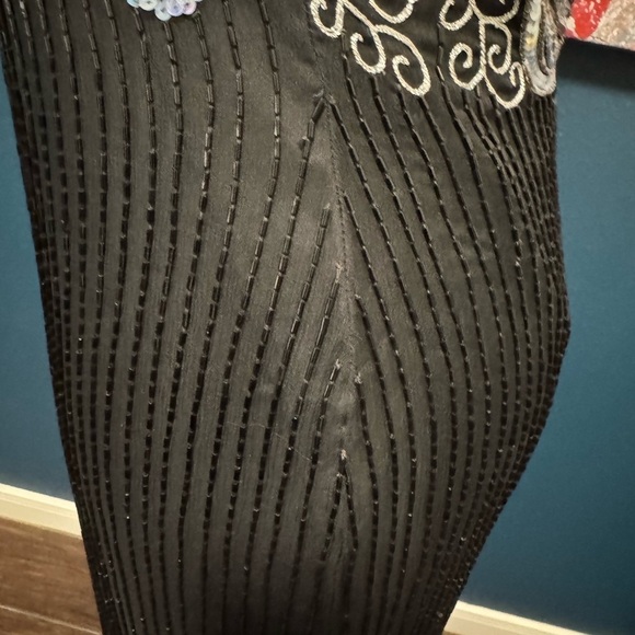 Scala Vintage 90's Beaded Silk Black and Blue Full Length Gown Size M. - Picture 12 of 13